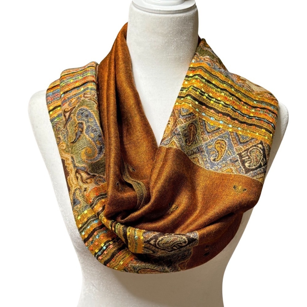 New Autumn Orange Green Double-Sides Paisley Pashmina Shawl/ Scarf - Picture 4 of 8
